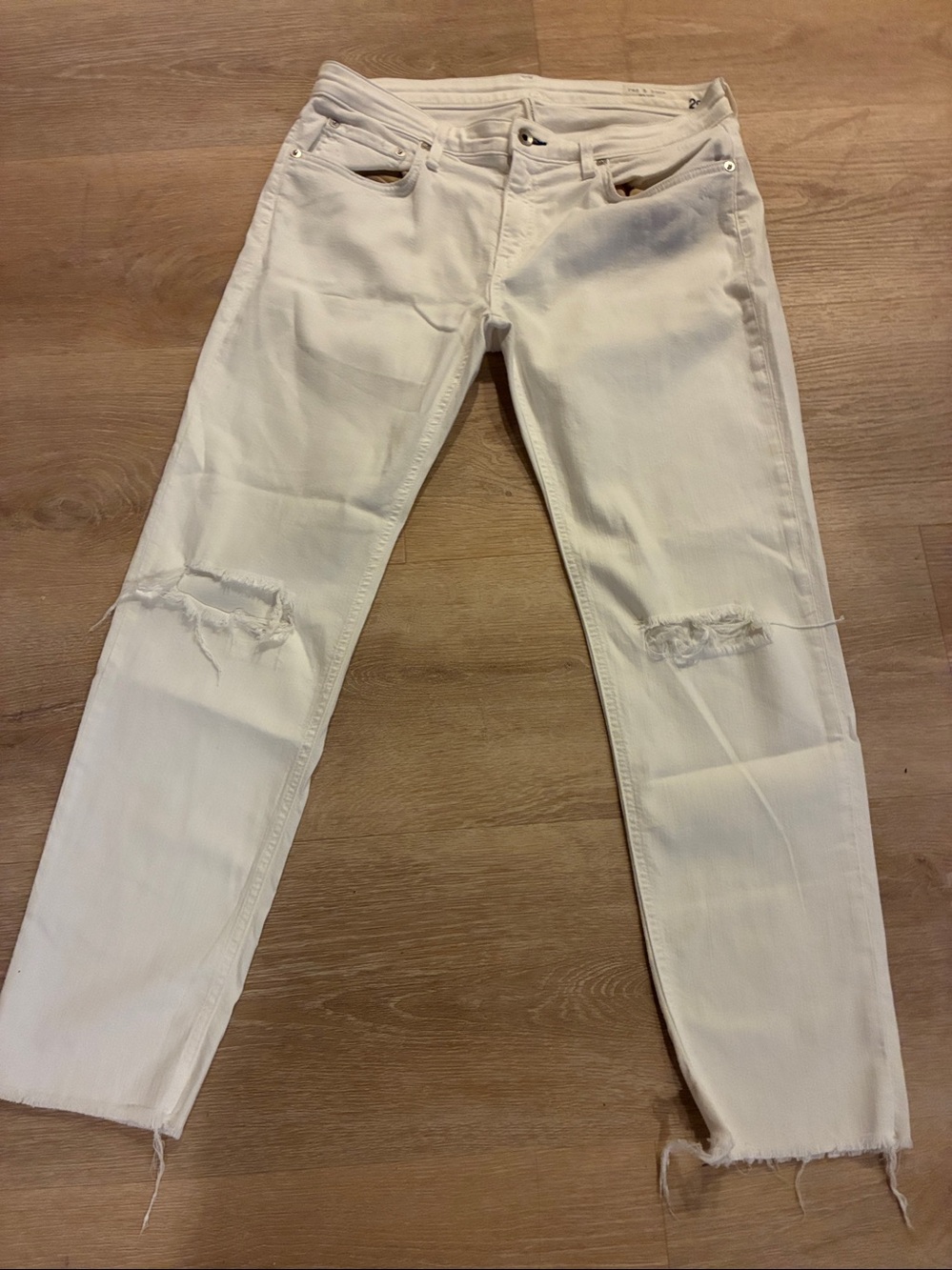 Rag & Bone Low Rise Ankle Slim Boyfriend White Denim Women 29